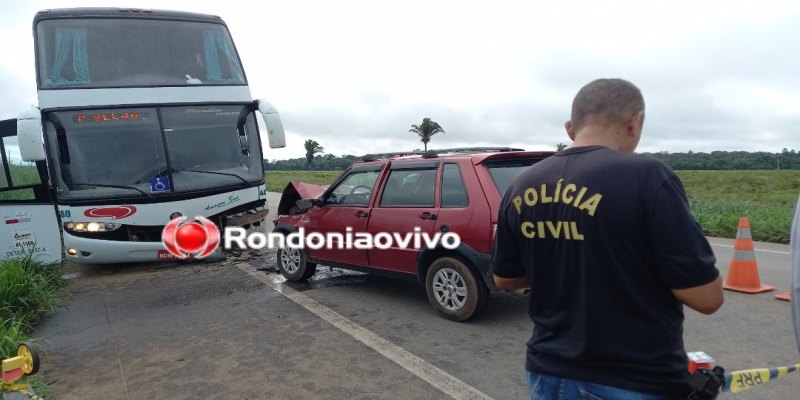 BATIDA: Grave acidente entre ônibus e carro deixa motorista morto na BR-364