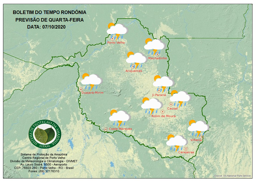 PREVISÃO DO TEMPO:  Sipam prevê pancadas de chuva e trovoadas em todas as regiões de RO