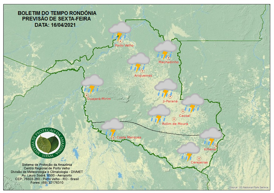 CLIMA: Sipam prevê chuva para esta sexta-feira em toda Rondônia