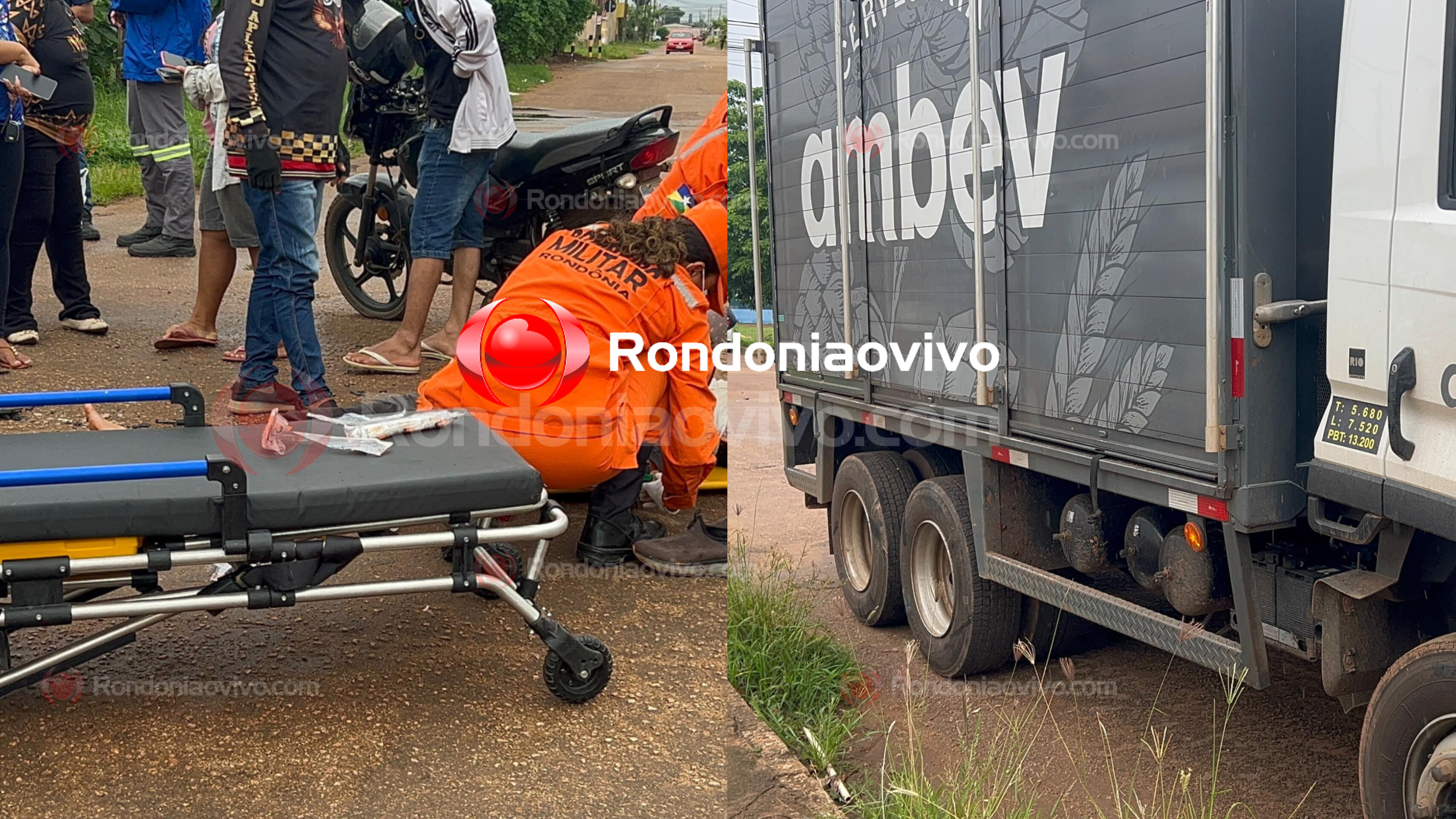 VÍDEO: Moto app fica em estado grave após acidente com caminhão de cervejaria