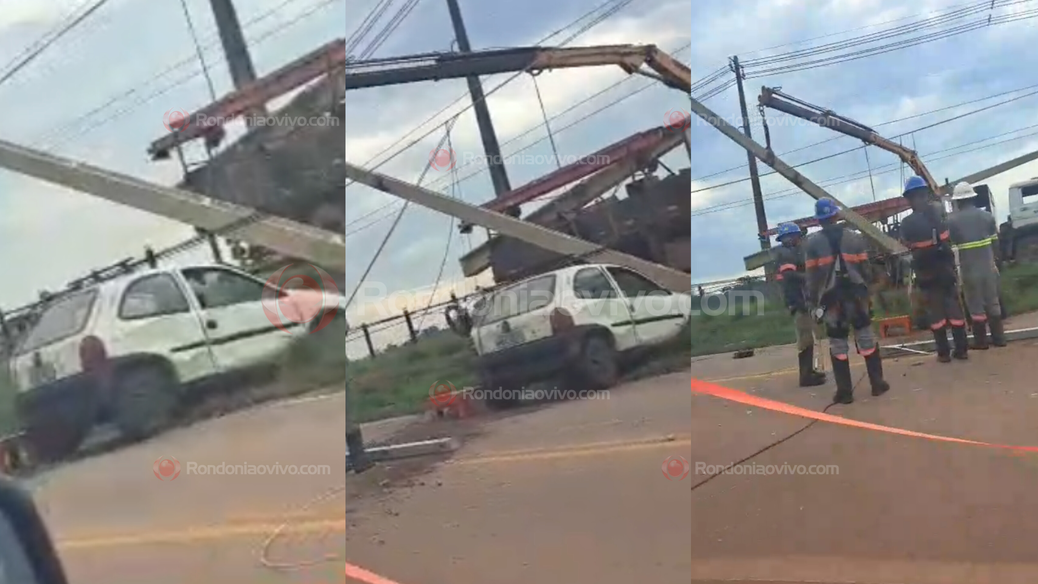 SEM CONTROLE: Carro desgovernado derruba poste na Estrada da Penal