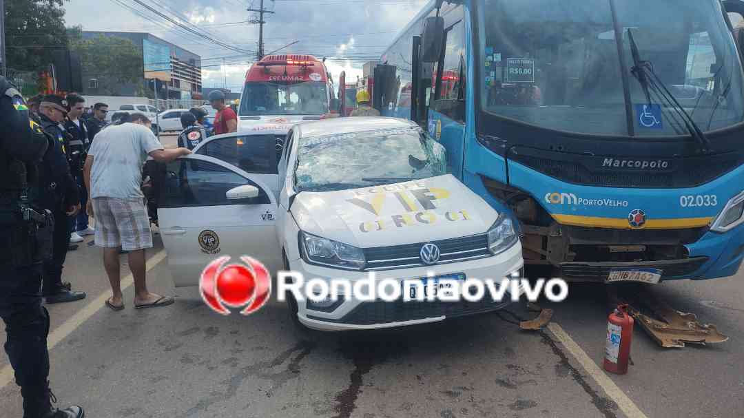 VÍDEO: Carro de aplicativo é arrastado por ônibus e dois ficam gravemente feridos