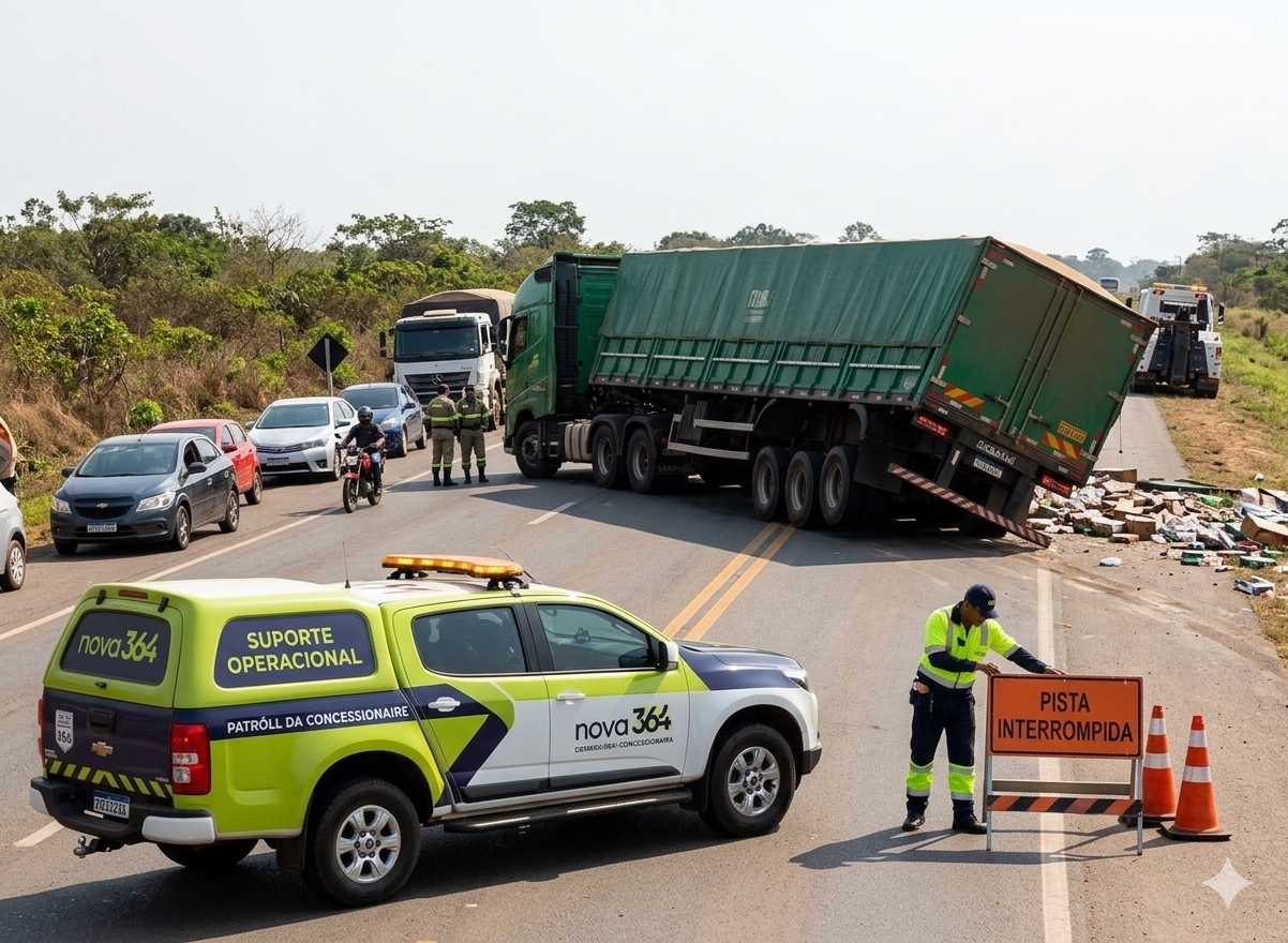 ATENÇÃO MOTORISTAS: Tombamento de veículo interdita pista na BR-364 em Vilhena