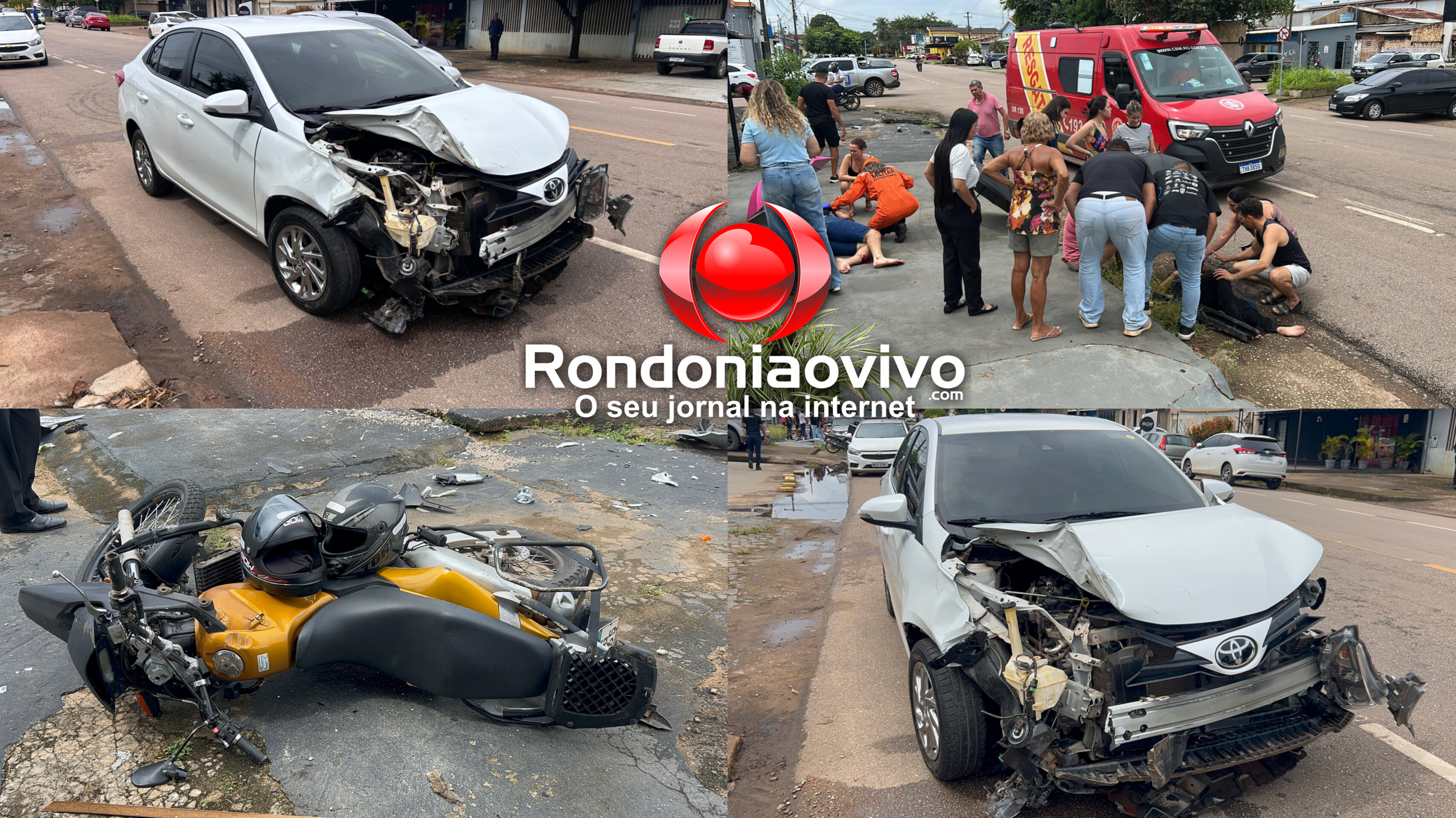 VÍDEO: Casal sofre graves fraturas após forte batida entre carro e moto