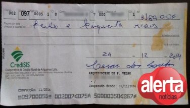 Usuário de drogas é preso ao tentar trocar cheque furtado da Igreja Católica