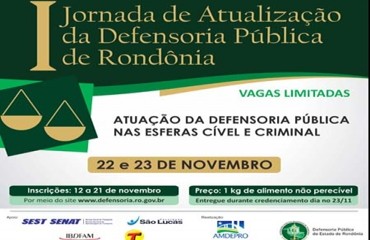 Inscrições para I Jornada de Atualização da Defensoria Pública começam nesta segunda (12)