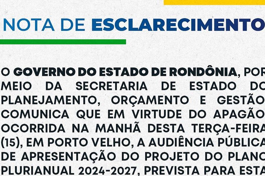 COMUNICADO: Governo do Estado remarca audiência pública sobre Plano Plurianual