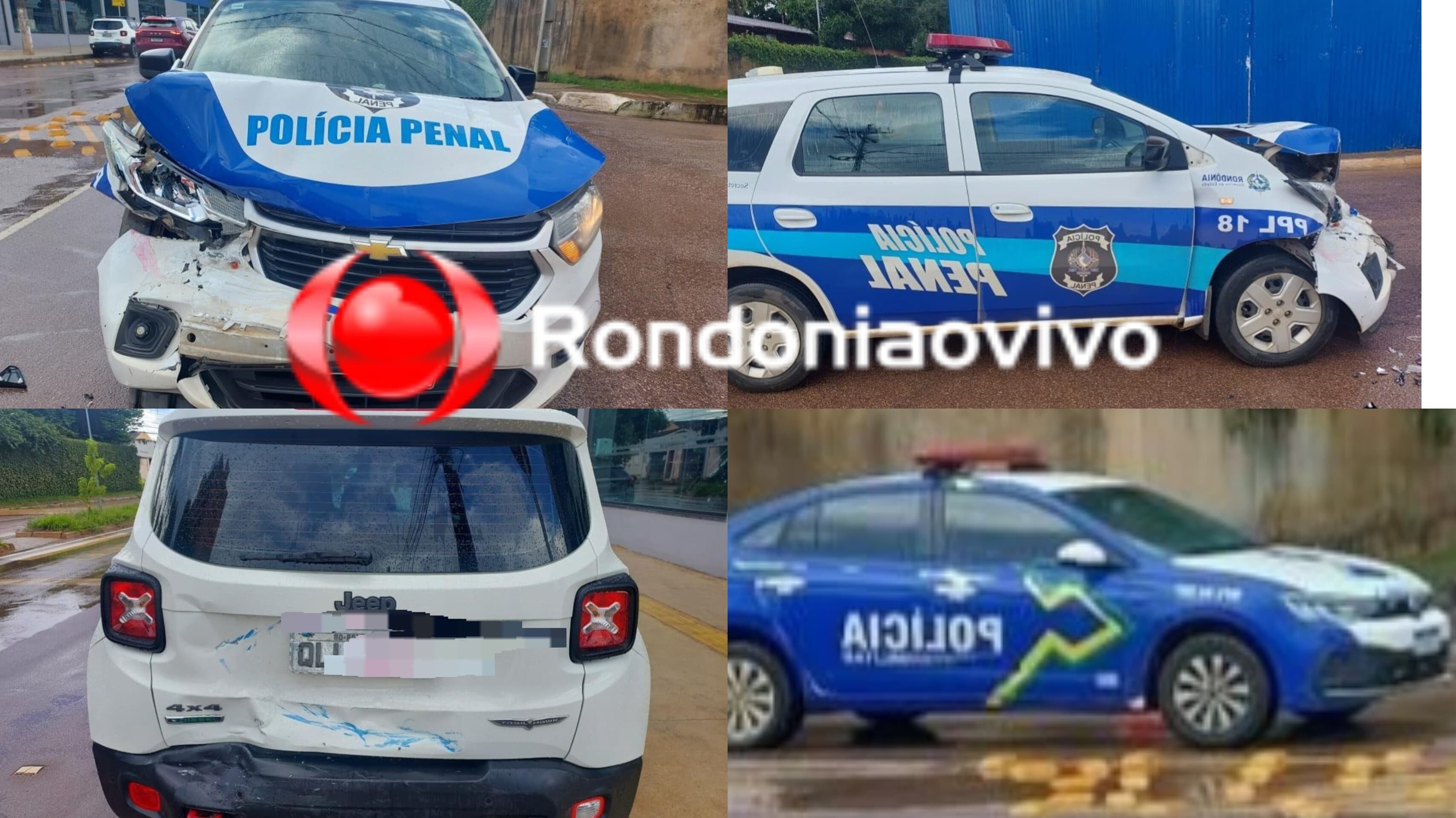 NA CHUVA: Viatura da Polícia Penal atinge traseira de carro na Lauro Sodré