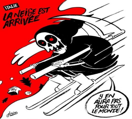 'Charlie Hebdo' ironiza avalanche na Itália em nova charge