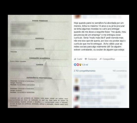 Garoto distribui currículo de pai no semáforo e recebe ajuda de motorista
