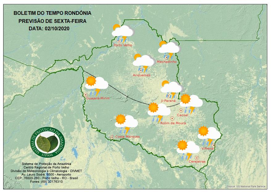 SEXTA-FEIRA (2): Pancadas de chuva devem ocorrer em algumas regiões de Rondônia