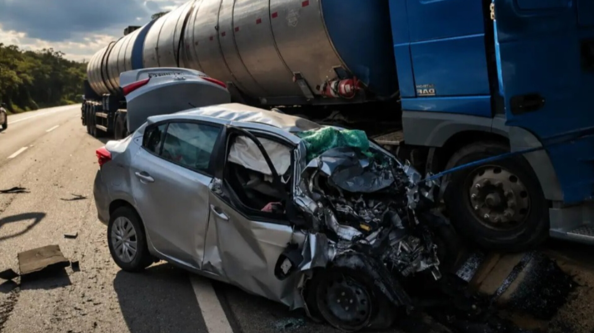 DESTRUIÇÃO: Motorista morre após colisão frontal com carreta-tanque na BR-364