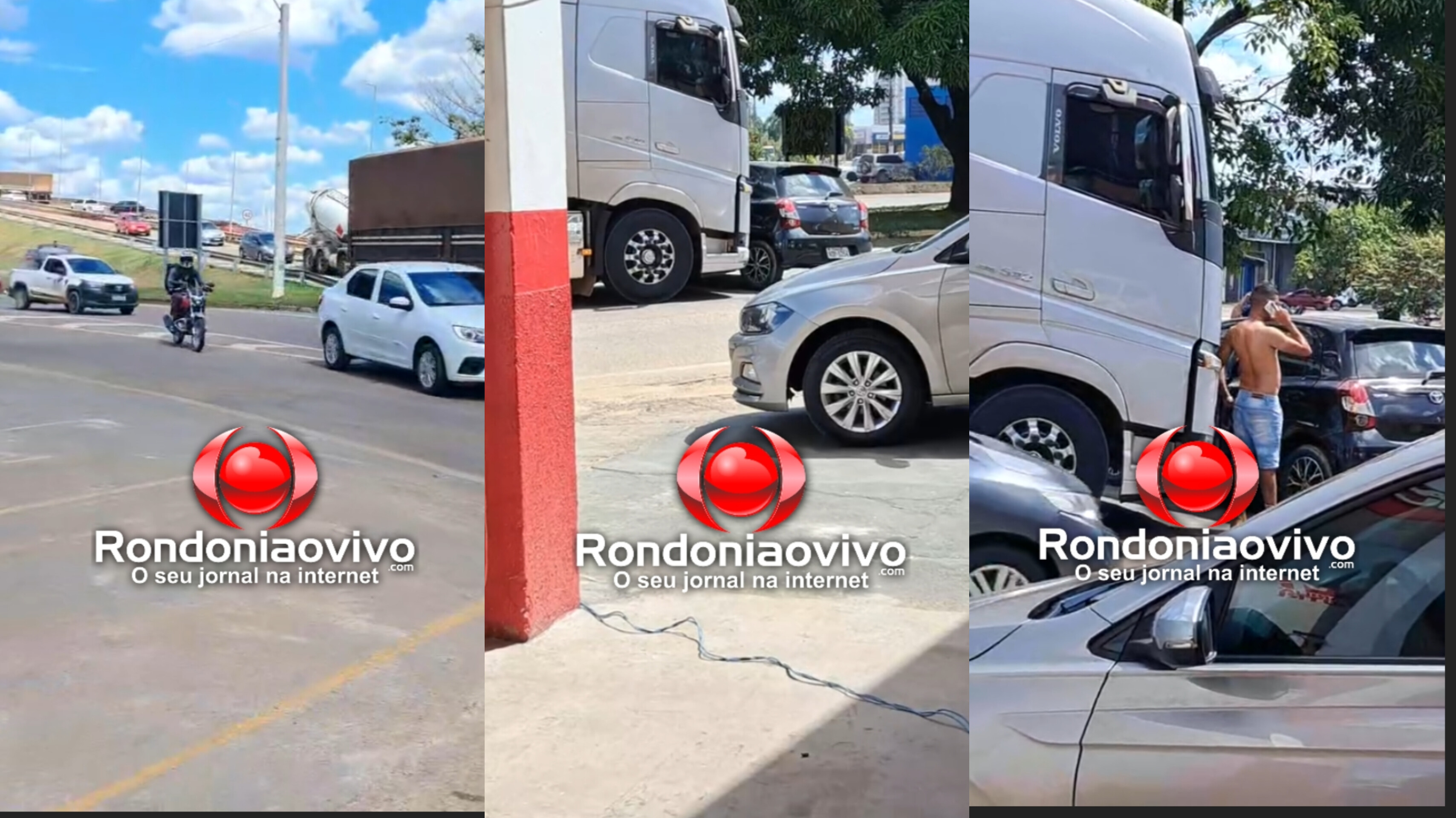 VÍDEO: Carreta arrasta carro na descida do viaduto da BR-364 com a Jorge Teixeira