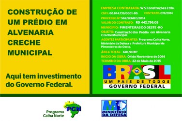 Prefeitura de Pimenteiras Do Oeste recebeu convênio de Programa do Governo Federal para construção de uma Creche Municipal