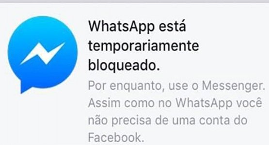 WHATSAPP BLOQUEADO - Facebook sugere uso do Messenger