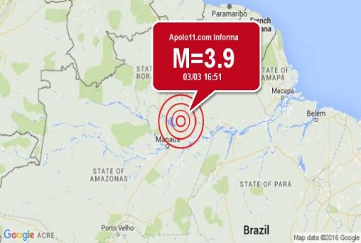 Terremoto de 3.9 é registrado próximo de Manaus no Amazonas