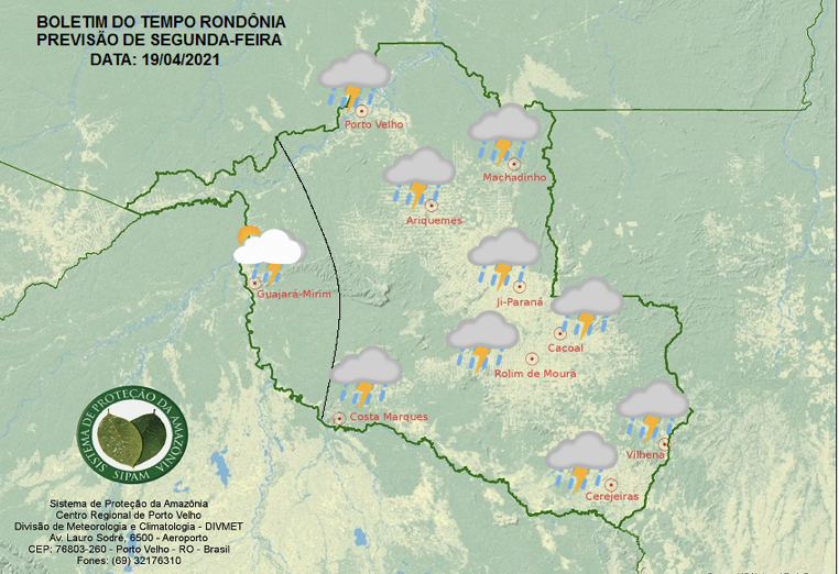 Veja a previsão do tempo para esta segunda-feira em Rondônia