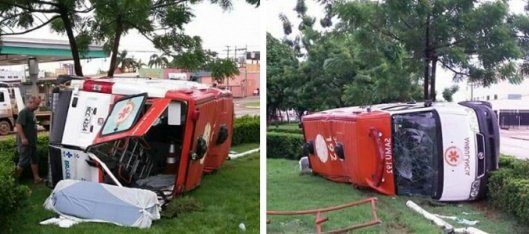 COLISÃO – Carro bate em ambulância e deixa cinco feridos na capital