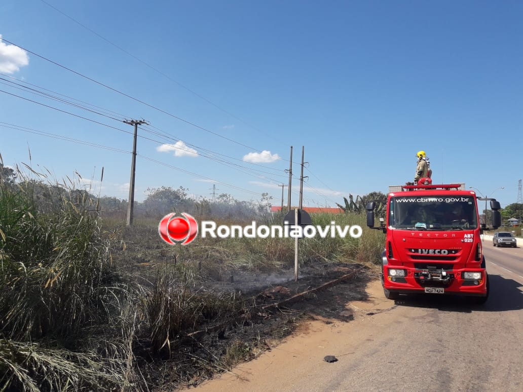 NA BR-364: Bombeiros são acionados após incêndio em mata próxima de postos de combustíveis 