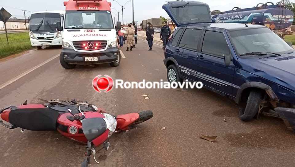 ACIDENTE: Colisão entre carro e motocicleta deixa mulher ferida na BR-364