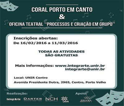 Abertas inscrições gratuitas para projetos de extensão coral e oficina teatral