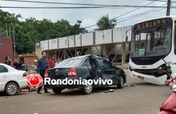 GRAVE COLISÃO: Mulher invade preferencial e carro é arrastado por ônibus