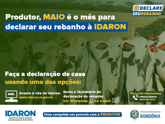 RONDÔNIA SEM AFTOSA: Campanha de declaração de rebanhos à Idaron inicia nesta sexta-feira, 1º 