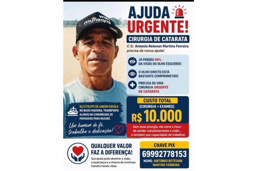 CATARATA: Comunidade do Baixo Madeira se une para evitar cegueira de motorista escolar