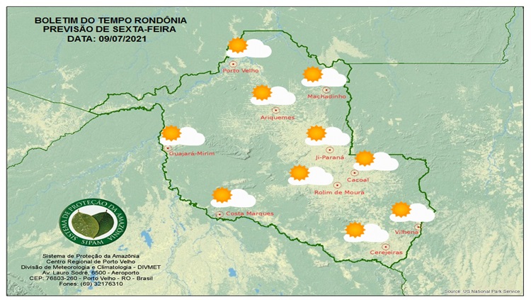 CLIMA: Sipam prevê sol e calor para esta sexta-feira (09) em Rondônia