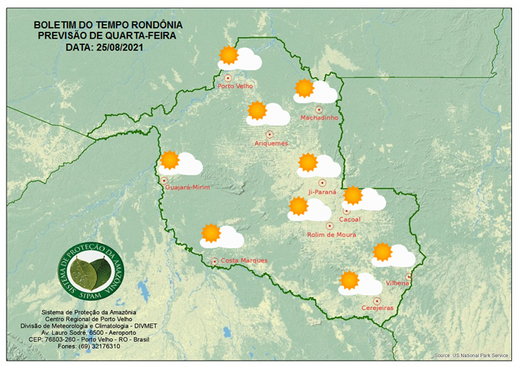 CLIMA: Confira a previsão do tempo para esta quarta-feira (25) em Rondônia 