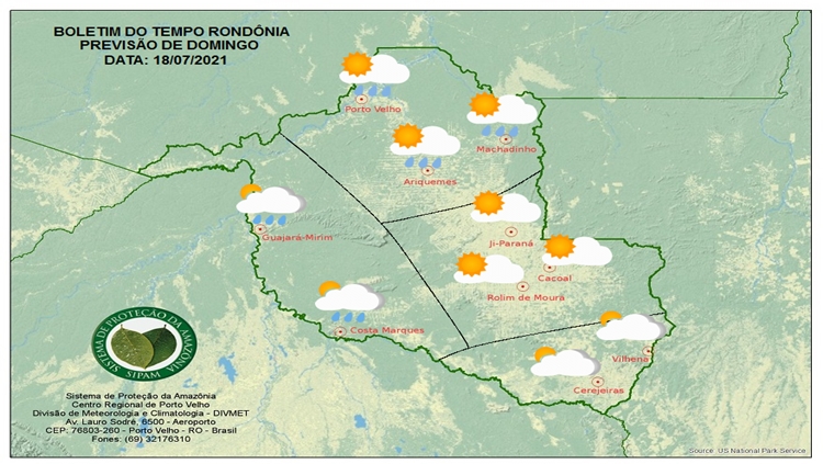 CLIMA: Confira a previsão do tempo para este domingo (18) em Rondônia 