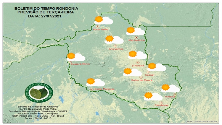 CLIMA: Confira a previsão do tempo para esta terça-feira (27) em Rondônia 