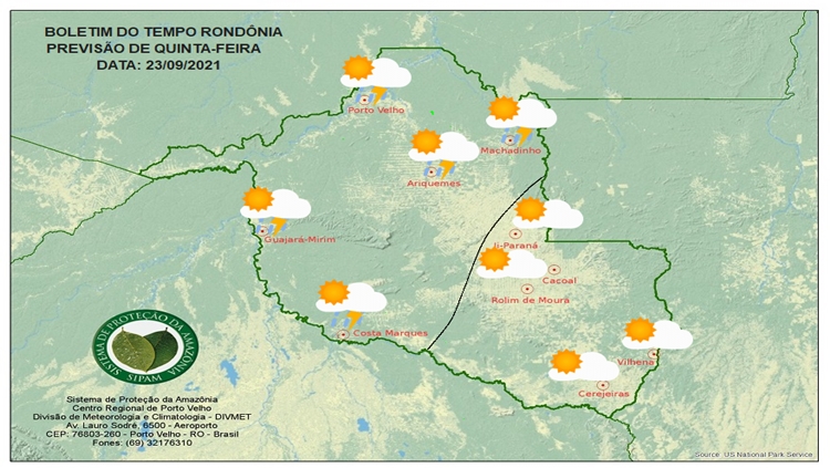 CLIMA: Confira a previsão do tempo para esta quinta-feira (23) em Rondônia 