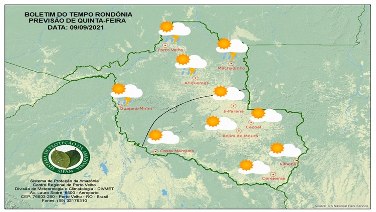 CLIMA: Confira a previsão do tempo para esta quinta-feira (09) em Rondônia