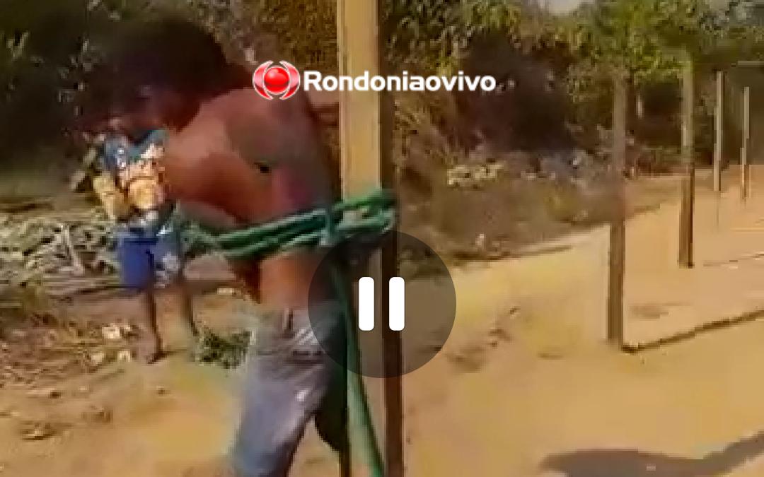 VÍDEO - APANHOU: Ladrão é amarrado em poste e surrado pela população na zona Leste