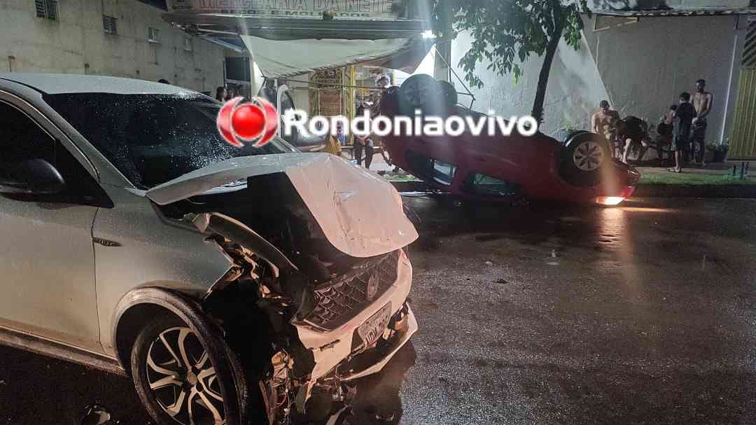 NO IGARAPÉ: Carro com três crianças e casal capota após batida em cruzamento