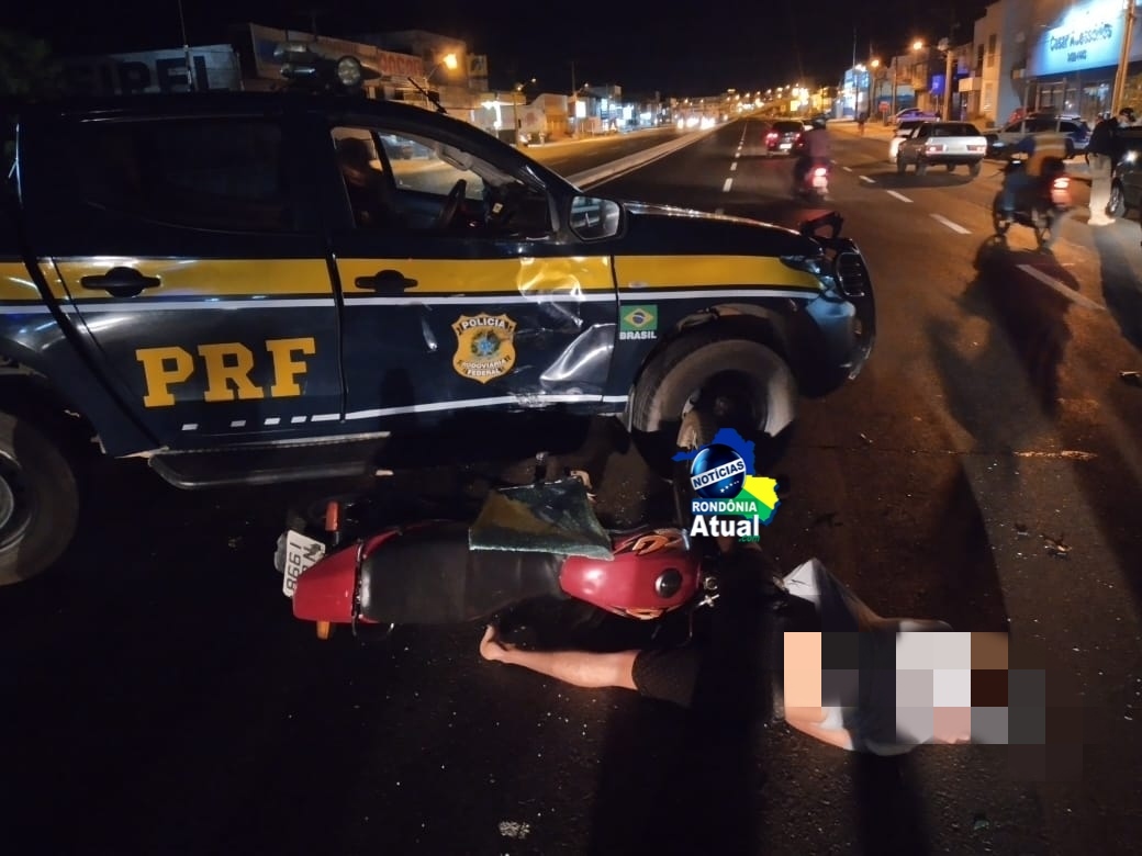 Motociclista bate contra viatura da PRF que realizava blitz na BR-364