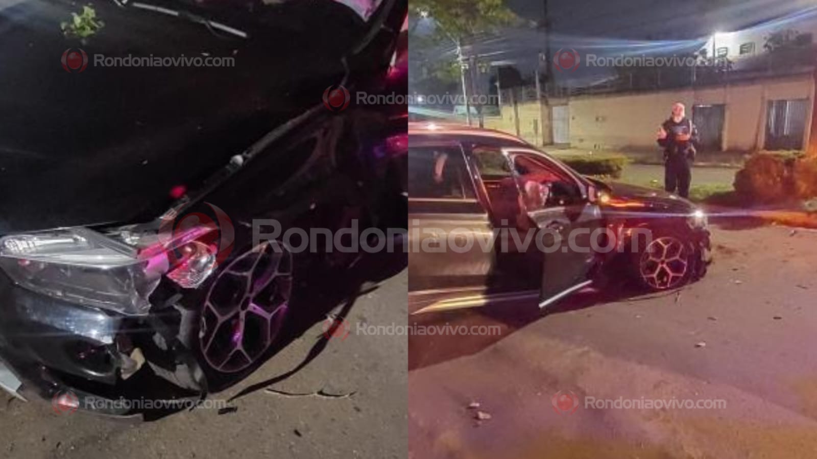 NA MADRUGADA: BMW bate em cheio contra árvore após motorista perder controle da direção 