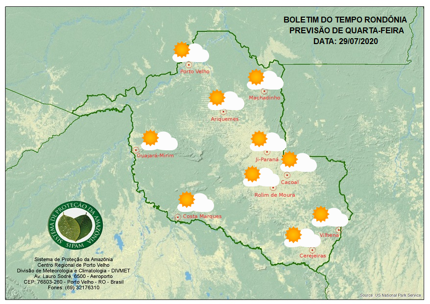 METEOROLOGIA: Confira a previsão do tempo para esta quarta-feira em Rondônia