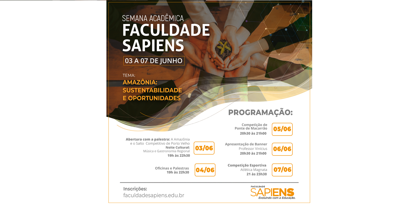 PROGRAMAÇÃO: Palestras e oficinas gratuitas na Semana Acadêmica da Faculdade Sapiens