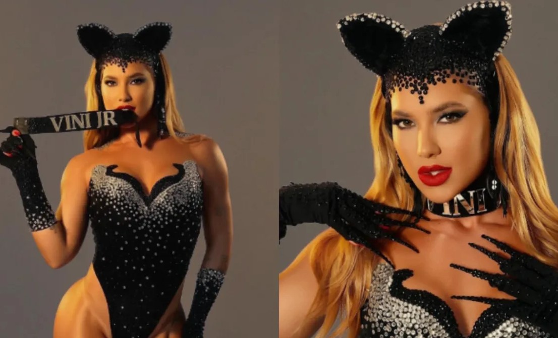 CARNAVAL: Virginia usa coleira com nome de Vini Jr. e recria visual clássico