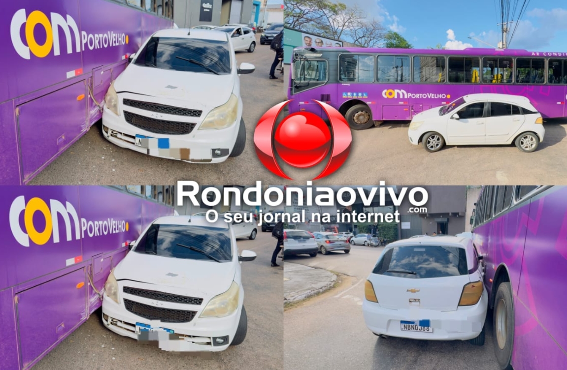 NO CENTRO: Colisão entre ônibus e carro provoca lentidão no trânsito