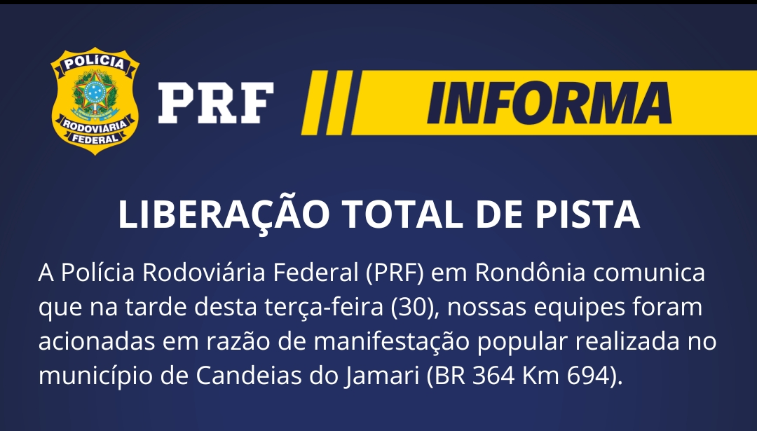 LIVRE: PRF libera trecho da BR-364 após protesto de indígenas 