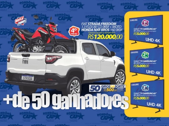 RONDONCAP: 4º prêmio com Fiat Strada, dupla chance e titulo só 10 reais!