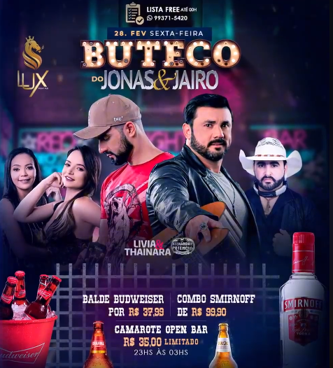 LUX NIGHT PUB: Reúna a galera e participe do Boteco do Jonas & Jairo nessa sexta