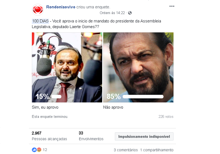 ENQUETE RESULTADO: Você aprova o inicio de mandato do presidente da Assembleia Legislativa?