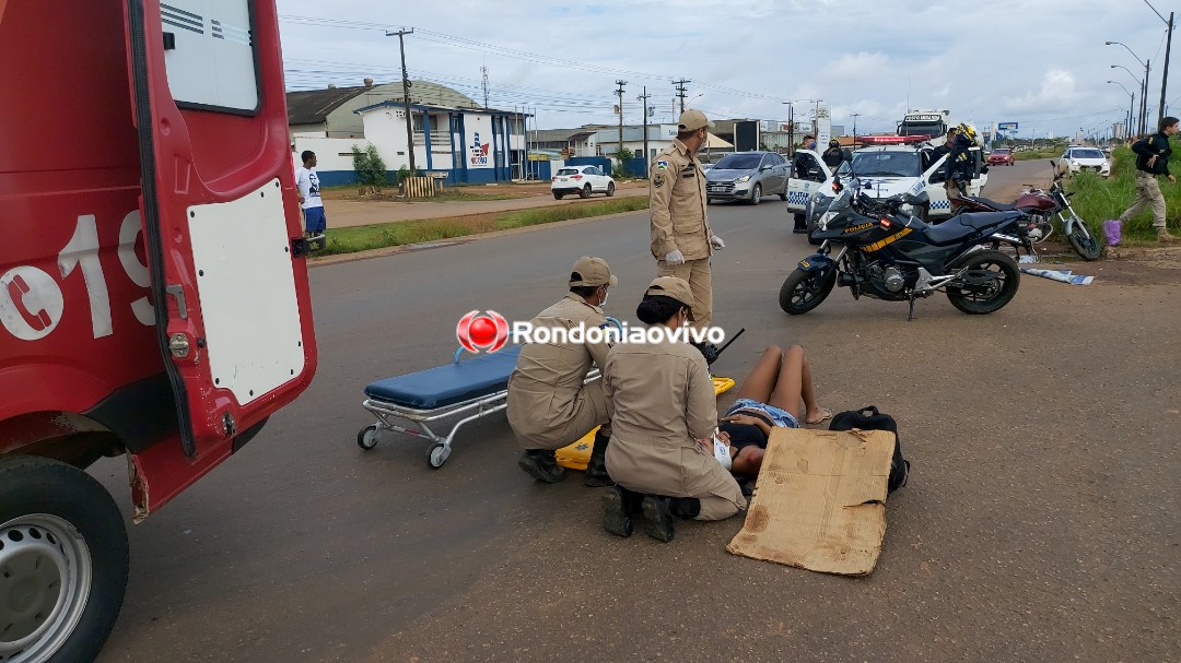 ASSISTA O VÍDEO: Casal sofre acidente na BR-364 após pneu de moto estourar