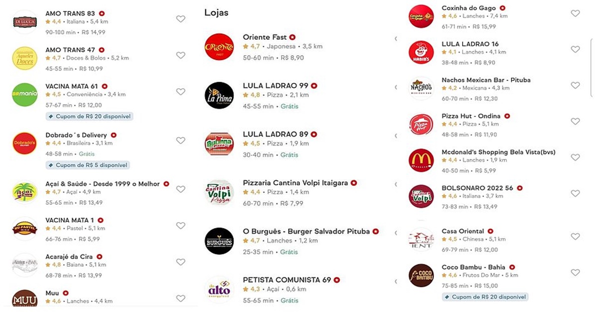 INSTABILIDADE: iFood é hackeado e tem nomes de restaurantes trocados por ataques políticos