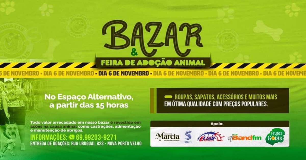 NESTE SÁBADO: ONG Socorristas Animais convida população para Bazar beneficente e feira de adoção