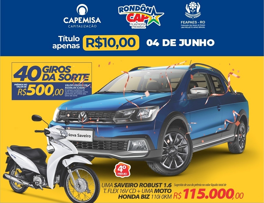 RONDÔNCAP: Picape, moto, 43 prêmios em dinheiro e título só 10 reais!